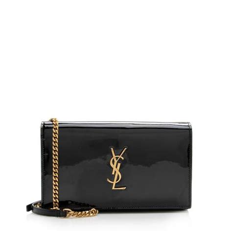 SAINT LAURENT Patent Calfskin Monogram Kate Wallet On 